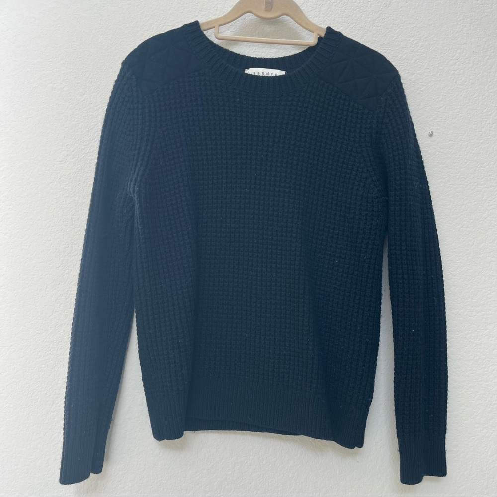 Sandro Textured Black Crewneck Sweater